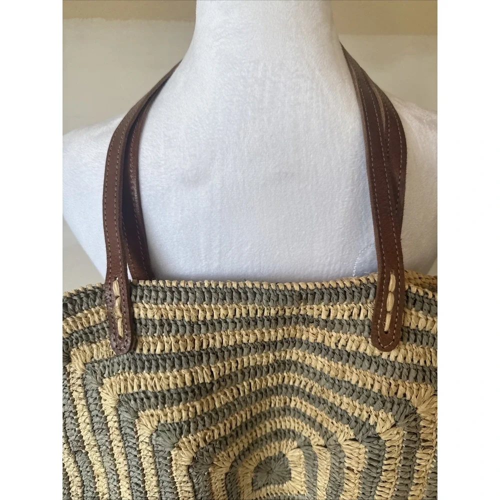 Mar Y Sol Raffia Shoulder Tote Bag Navy Indigo Straw Woven Shopper Beach Boho